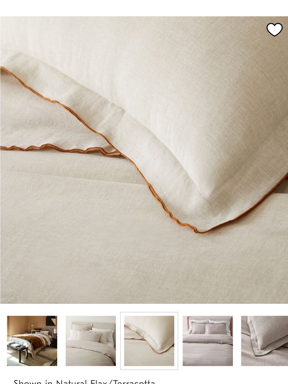 West Elm Natural Flax Linen Duvet Cover with Terracotta Piping